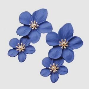 Boho Blue Metal Flower Earrings